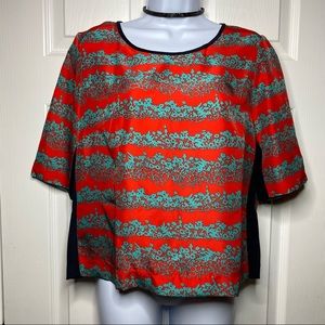 Veronica Beard Teal and Red Floral Silk Shirt